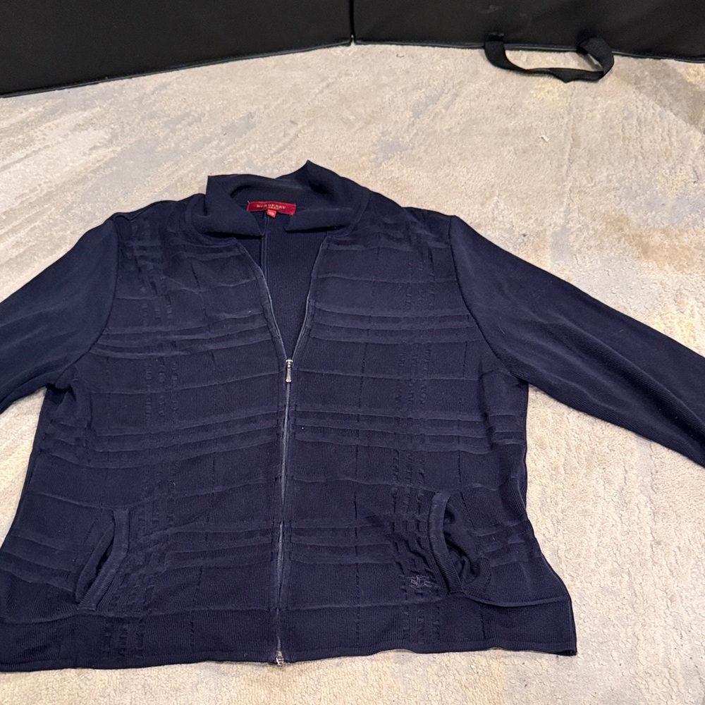 burberry London elenor full zip sweater navy size 48 L dark navy has flaw‎